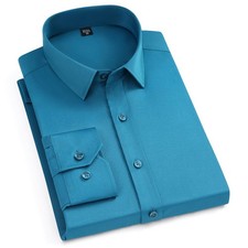 Men's Dress Shirts Long Sleeve Wrinkle-Free Stretch Solid Formal Button Up Shirt