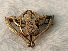 Victorian Watch Pin Brooch Floral Signed C.T. C Clasp Gold Tone Pendant