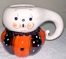 Johanna Parker Pumpkin Peeps Ceramic Ghost Mug Vintage Style Transpac NEW