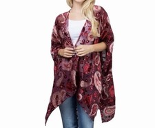 Umgee USA Velvet Burnout S M Floral Kimono Duster Burgandy Flowy Boho Fairy