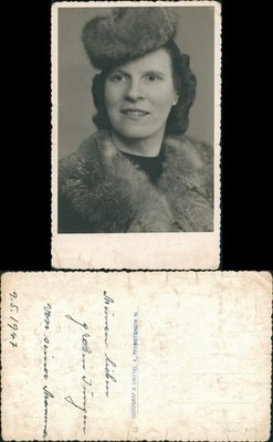 Woman with Fur Clothes, Photographer Knittel Real Photo Postcard 1947 Private Photo