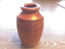 Hand Turned Wooden Vase , Burned Leaf Banding