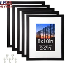 Versatile 8x10 Matted to 5x7 Black Picture Frame 5-Pack Wall Table Display New