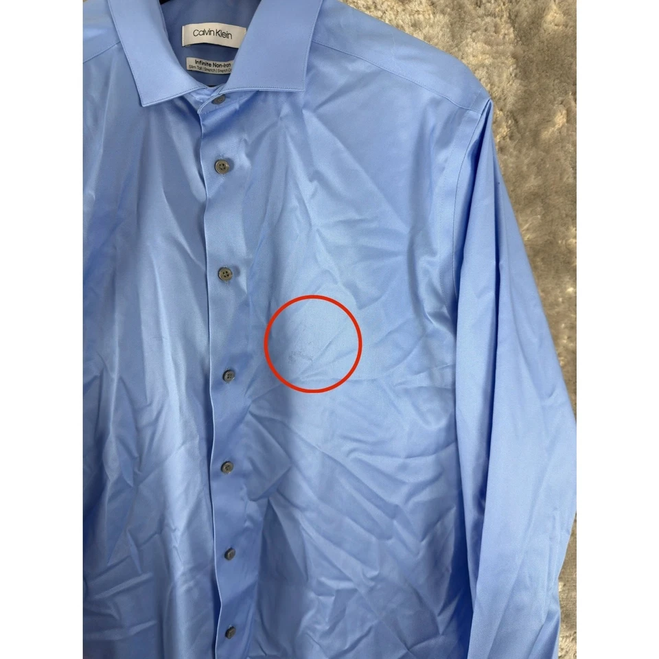 Calvin Klein Size 16.5 36/37 Slim Tall Stretch Casual Button Shirt Blue Collar - Image 2 of 4