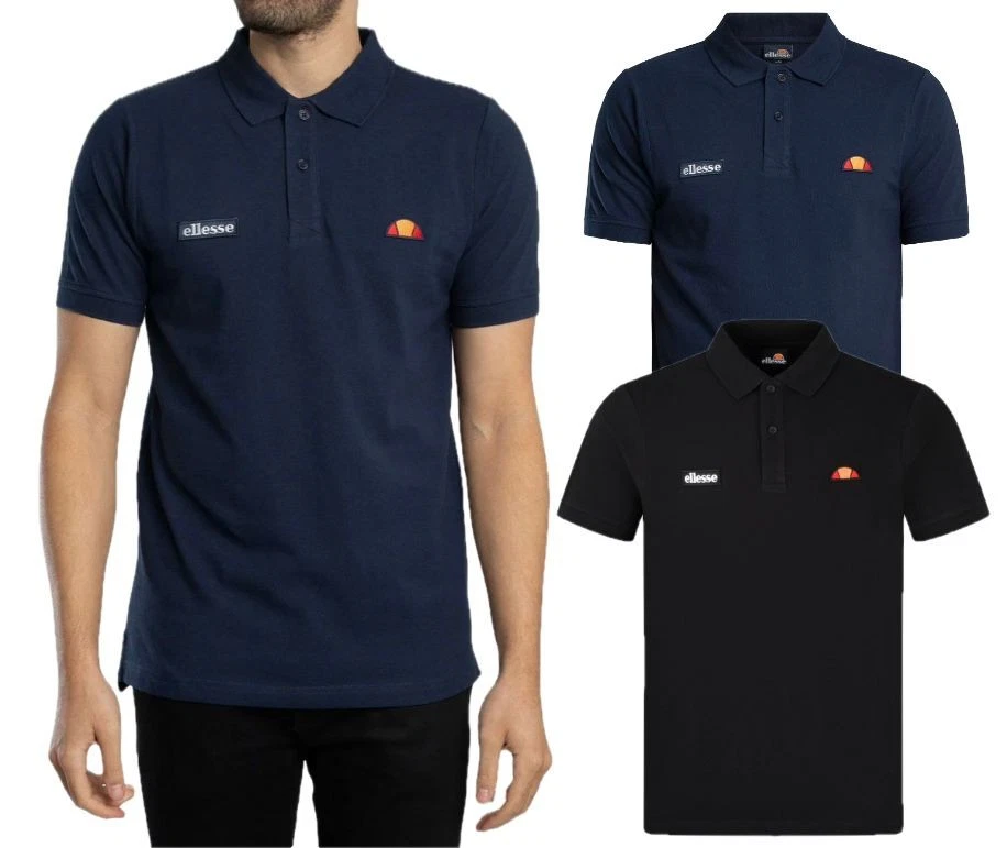 Ellesse Men's Monvali Polo Shirt Navy & Black Cotton Tee Semi-Palla Top S - 5XL