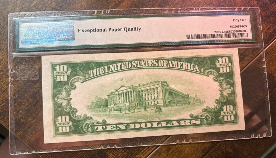 1934 $10 San Francisco FRN – Light Green Seal – PMG 55 EPQ AU Julian/Morgenthau - Image 2 of 2