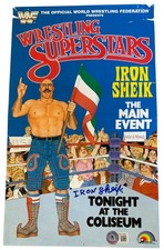 IRON SHEIK SIGNED 1984 WWF LJN POSTER BECKETT COA WWE