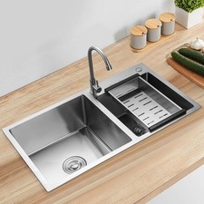 Modern Stainless Steel Inset Kitchen Sink Various Styles 2.0 Double Bowl + Waste