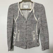 IRO Noelia Tweed w/Leather Trim Moto Style Academia Jacket Blanc/Noir Tweed Sz 2