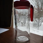 Vtg Tang 70's Anchor Hocking Juice Clear Glass Pour Pitcher Orange Lid