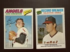 1977 Topps Baseball Card Team Lot California Angels Nolan Ryan 234, Kirkwood 519
