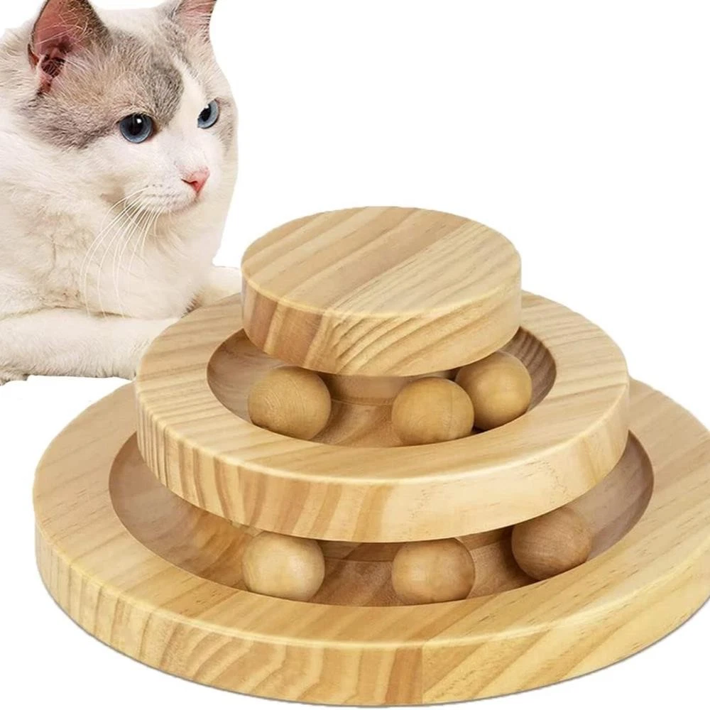 Cat Toy Indoor Roller Exerciser Pet Interactive Toy Bamboo Wooden Cat Toy ▱