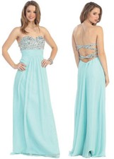 AQUA COCKTAIL PROM BRIDESMAIDS GALA HOMECOMING FORMAL DRESS BALL GOWN SZ 14
