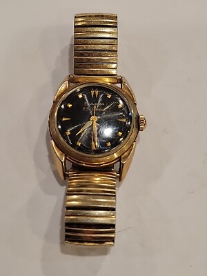 Bulova L8 Mens Self-winding Watch Sunburst Black Dial Nice Band USA GC  Runs