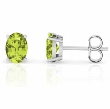 925 Solid Sterling Silver Peridot 5X7 Oval Cut Stud Earrings For Women Jewelry 