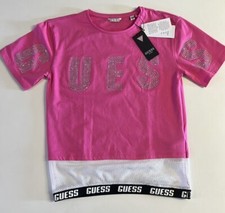 NWT Guess Girls Rhinestone Logo Mesh Pink T-Shirt Size 14