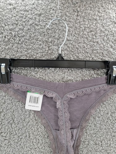 B.tempt'd by Wacoal Innocence Lace Trim Ribbed Thong Underwear Women's L Shark - Picture 13 of 16