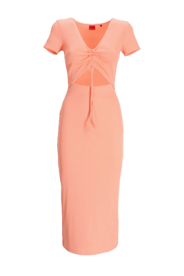 hugo boss dress orange Hugo Boss Nalexi Cut Out Jersey Midi Dress in Orange Size L