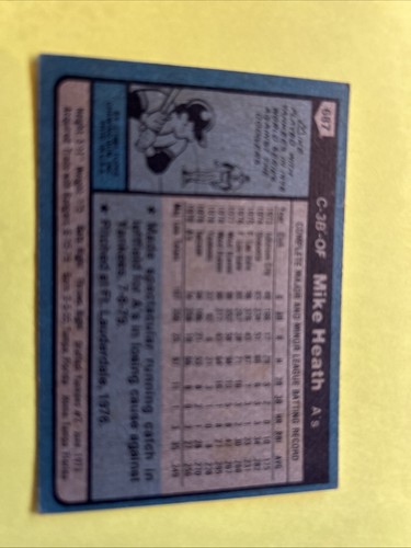 1980 Topps - #687 Mike Heath (RC) - Picture 2 of 2