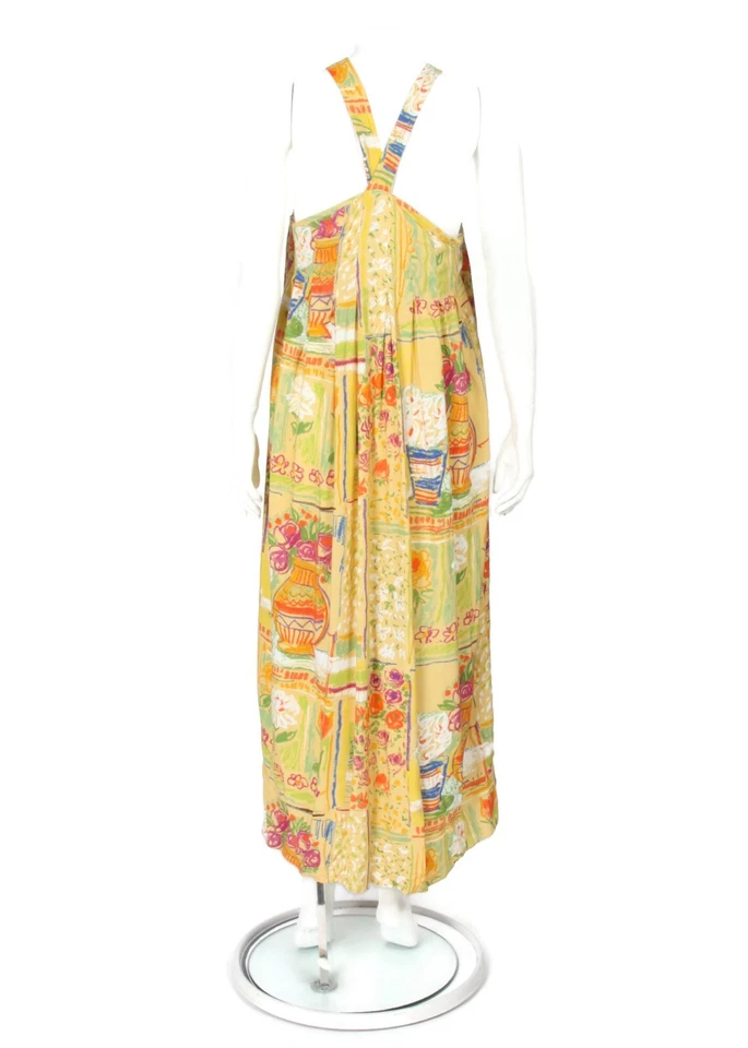 Vestido Collina Strada talla M lúdico crayón arte amarillo floral maxi rayón - 902 Foto 4 de 4