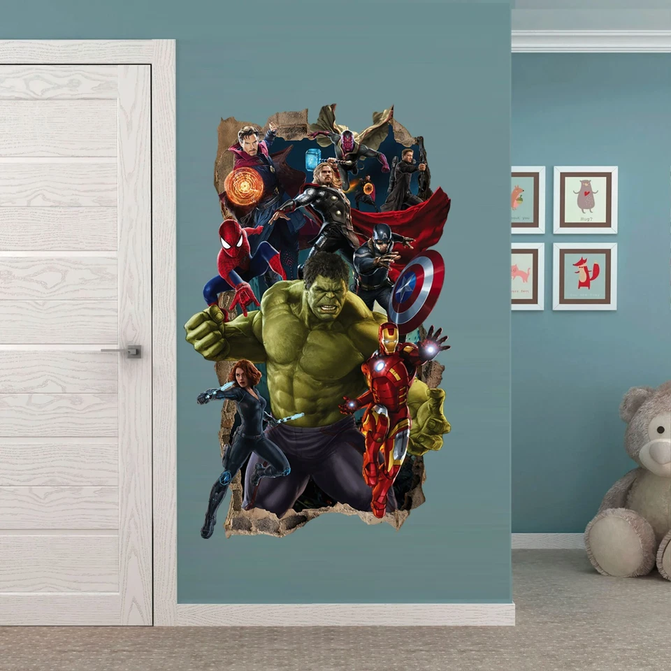 Superheros Hulk Spiderman Captain America Avengers Smashed Wall Decal Sticker - Image 3 of 4