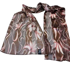 Rectangle floral scarf semi-sheer brown Pink 62 x 13 polyester