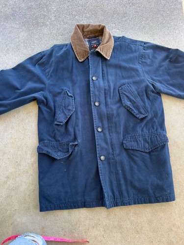 Chaqueta de lona azul marino American Eagle para hombre con cuello de pana y forro a cuadros trasero - Imagen 5 de 6