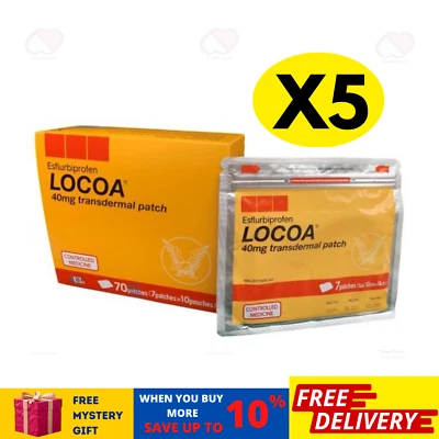 5 Pack (35 Patches) LOCOA 40mg Transdermal Joint Pain Relief