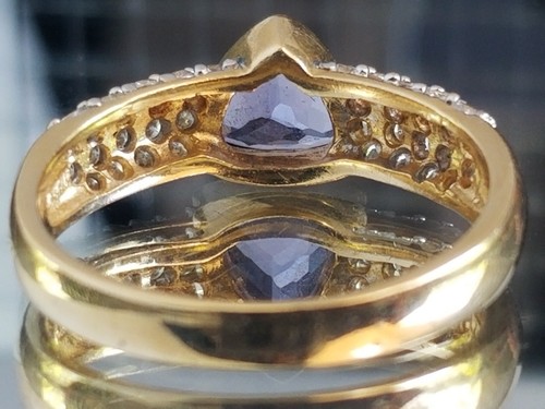 Vintage Petite Trillion Tanzanite Diamond 14k yellow gold ring - Picture 5 of 15