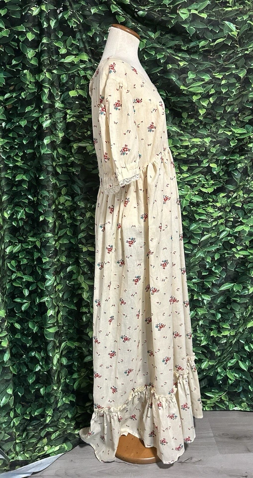 Maxi Vestido Vintage Cottagecore Prairie Hecho a Mano Floral Amarillo Volantes Para Mujer L Foto 2 de 4