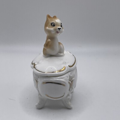 Enesco Porcelain Bone China Mini Pedestal Trinket Jewelry Dish Squirrel Top