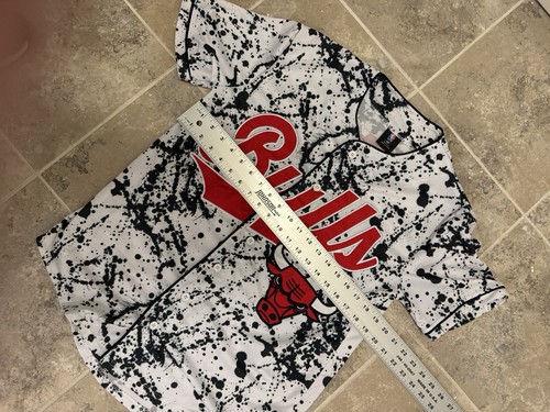 Chicago Bulls Shirt Mens Small Paint Splatter Baseball Jersey NBA Button Down - Picture 5 of 6