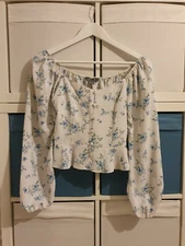 Womens Primark Cute White Spring Summer Floral Sweetheart Button Blouse (Size 6)