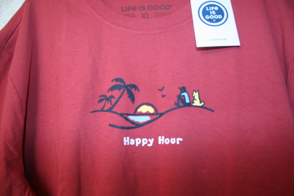 Life is good  happy hour tee brown size large