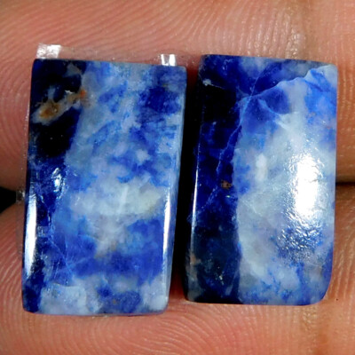 Natural Marvelous Blue Sodalite Jasper Pair 13.25Cts. Cushion Cabochon Gemstone