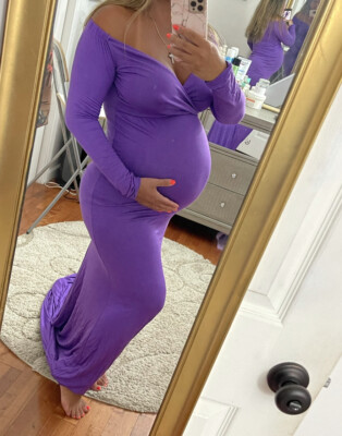 chinese dress ladies Purple Chiffon Long Sleeve Pleated Maternity Maxi Dress – PinkBlush main image 1