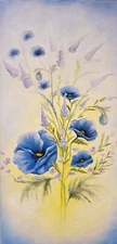blue poppy flowers oil painting 24 x 12