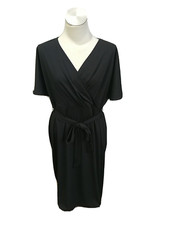 Grace Karin Women's V Neck Black Flare Dress With Tie Zip Up Size 3XL