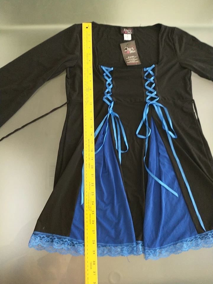 Top para mujer negro con cinta azul gótico Steampunk bruja talla 1X elástico con curvas