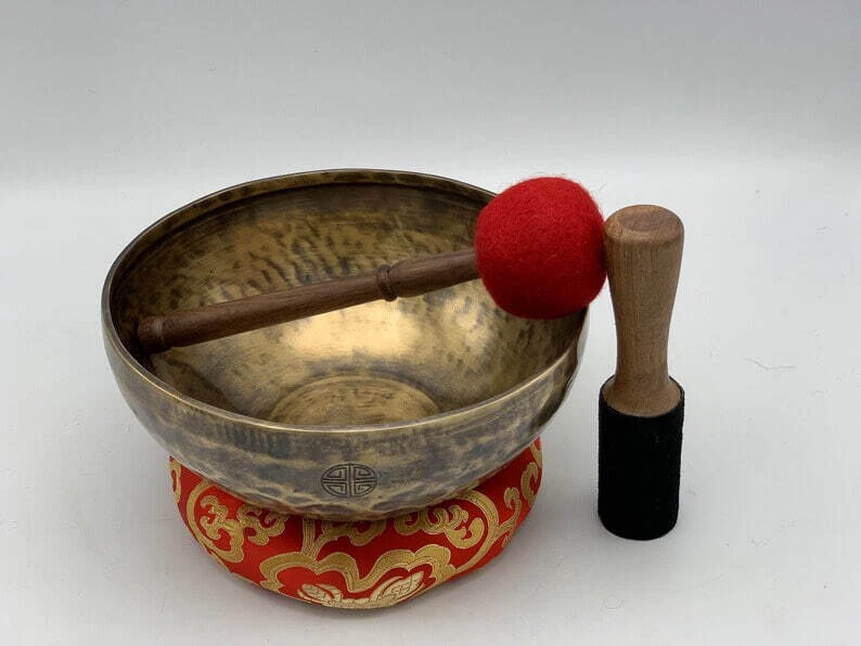 Impresionante y raro cuenco para cantar luna llena de 13 pulgadas hecho a mano tazón para cantar tibetano Foto 3 de 4