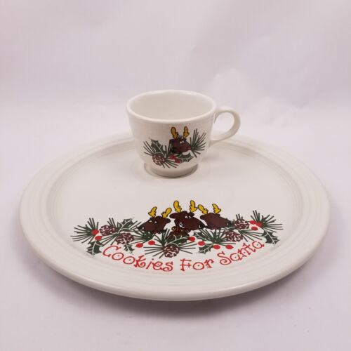 Homer Laughlin Fiesta Vntg EUC Cookies For Santa Reindeer Plate W/Cup, USA, RARE - Picture 1 of 7