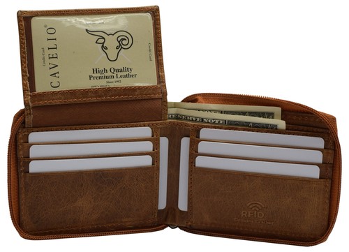 RFID Blocking Men's Zipper Genuine Leather Zip-Around ID Bifold Wallet RFID1256H - Picture 5 of 16