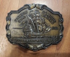 Vintage Lewis Livingston Wells  Co.Gold Dealers Sailing Ship Belt Buckle