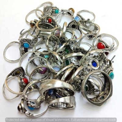 Coral & Mix Gemstone 100PCS Rings 925 Silver Sterling Plated Wholesale Jewelry