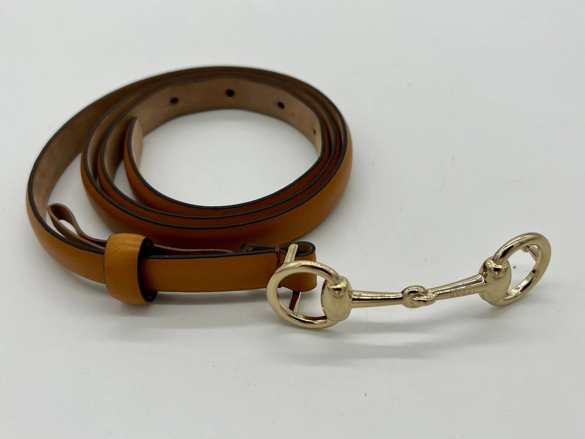 Gucci Horse Bit Gold Buckle Fawn Leather GG Belt US 36