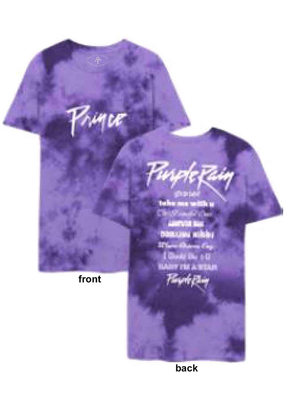 Official Prince Purple Rain Dip Dye Unisex T-Shirt with Track List