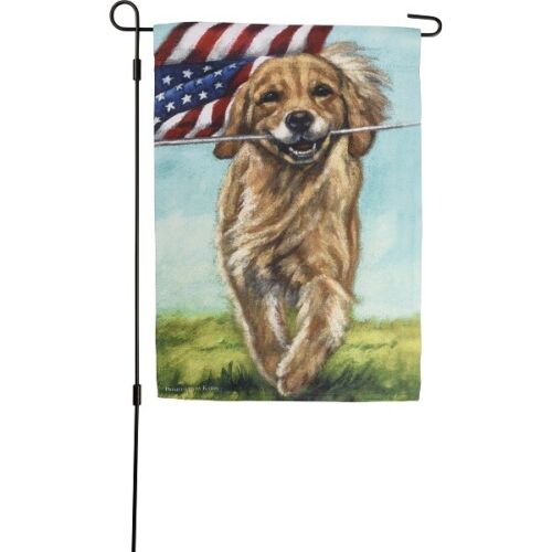 ¡NUEVO!~BANDERA DE JARDÍN~Perro Patriótico~Americana~Poliéster~Doble Cara~12" x 18" - Imagen 2 de 2