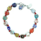 Murano Glass Bracelet Multi Red Silver Handmade Armband Venice 15 Beads