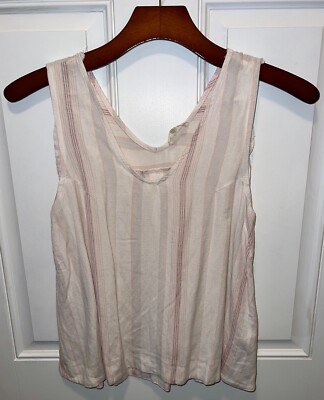 Thread & Supply Womens Linen Rayon V Neck White Light Pink Striped Tank Top S