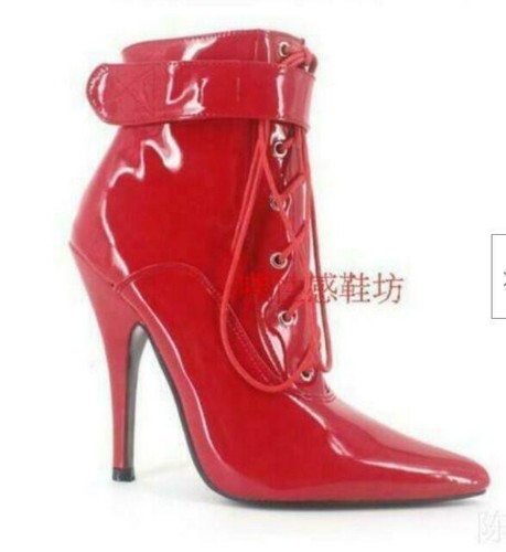 Women Ankle High Locking Sissy Maid Shoe Ballet Boots Sexy 36-46 12cm Heels @HA - Picture 13 of 17